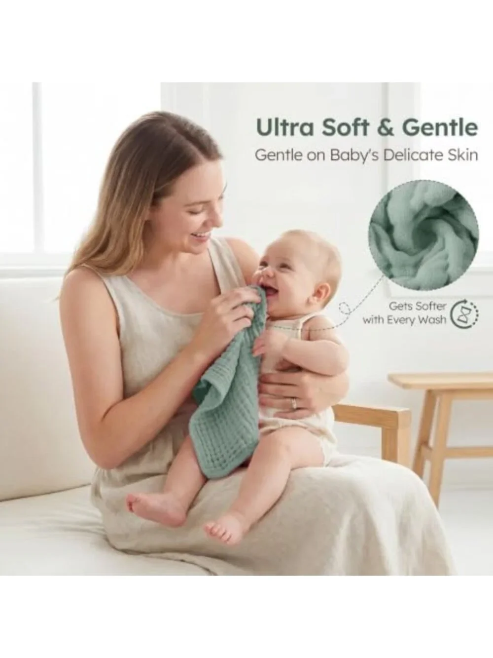 Organic Cotton Muslin Burp Cloths for Baby - 10 Pack, Large & Soft, Dark Green